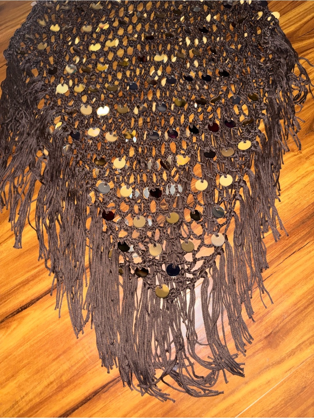 VIVID New York Brown Crochet Sequin Overlay/Swim Coverup - Picture 8 of 8